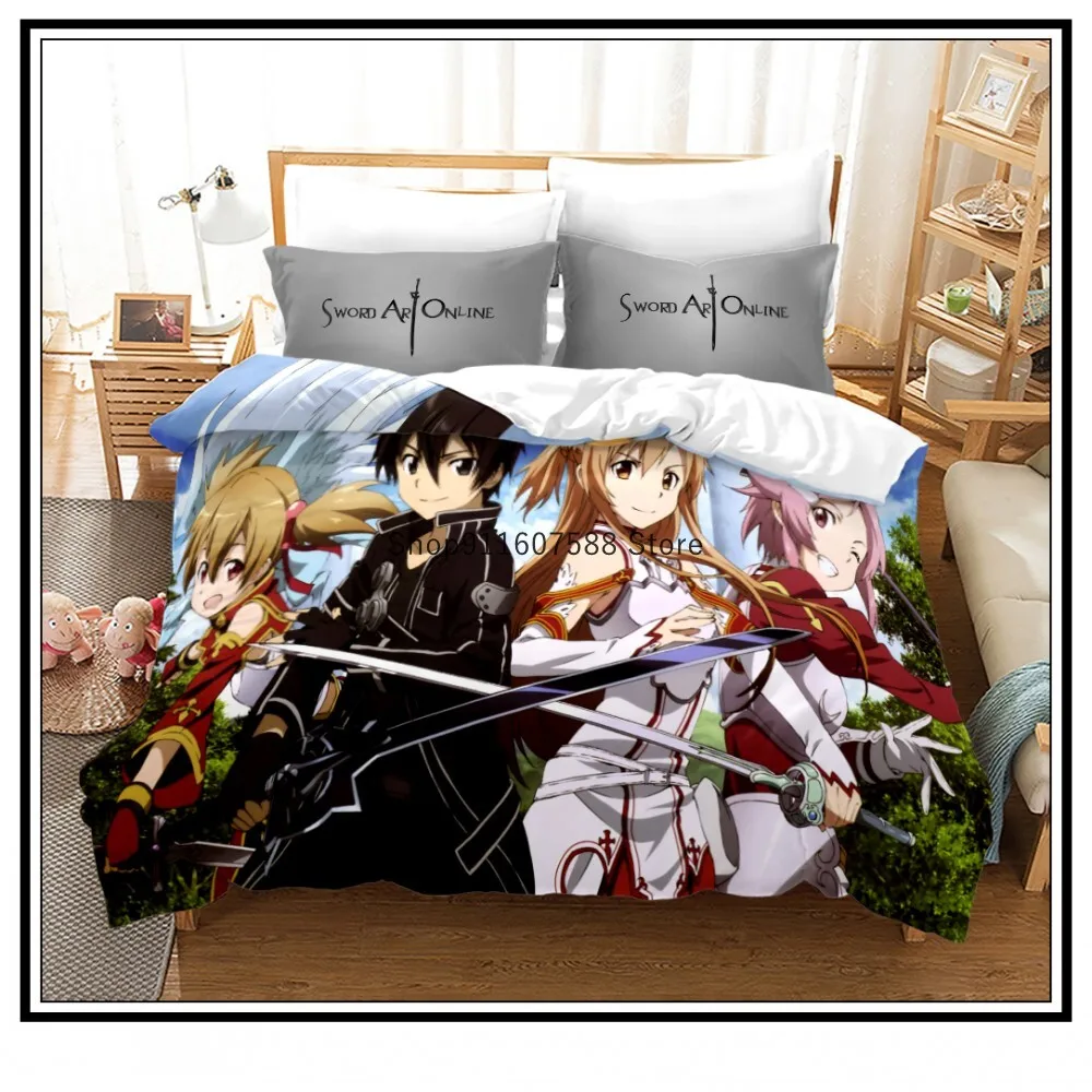 Аниме Sword Art Online пододеяльники комплект постельного белья с 3D принтом наволочки