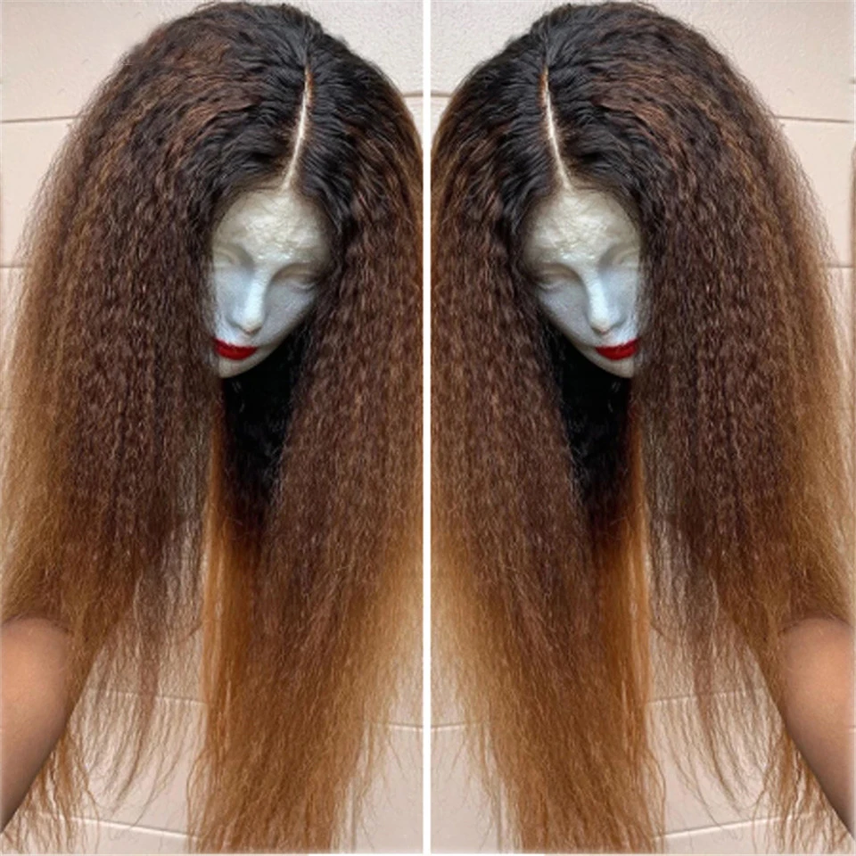 

Естественный Мягкий прямой парик Омбре блонд Yaki, плотность 200, длинный парик 26 дюймов на сетке спереди для африканских женщин, без клея