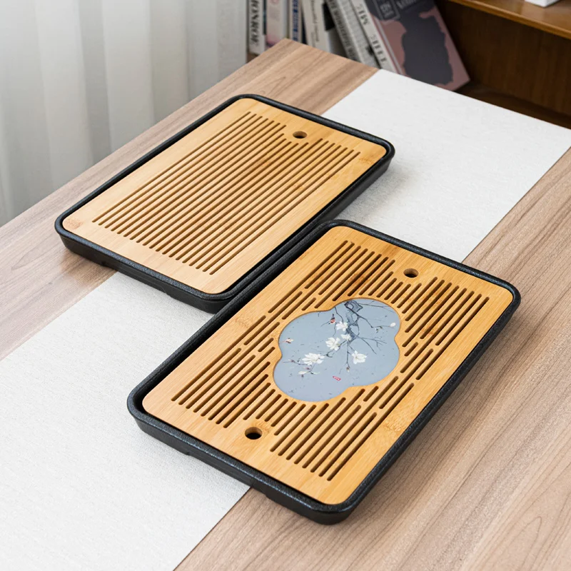 

Modern Tea Trays Bamboo Chinese Office Accessories Vintage Water Absorbed Tea Trays Rectangle Bandeja Para Cha Teaware WZ50TT