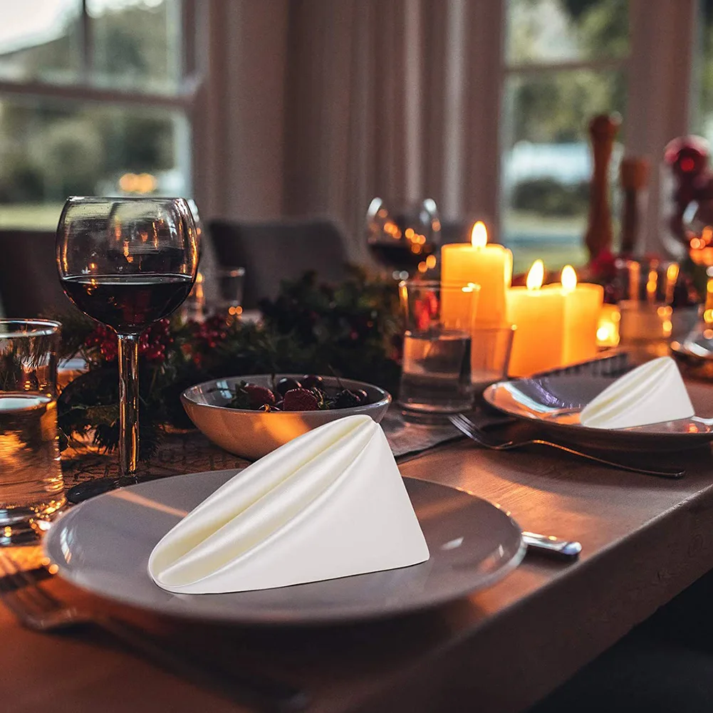 

12Pcs Restaurant Cloth Napkins 17x17In Square Dinner Napkins Satin Cocktail Napkin For Party Wedding Kitchen Decorations
