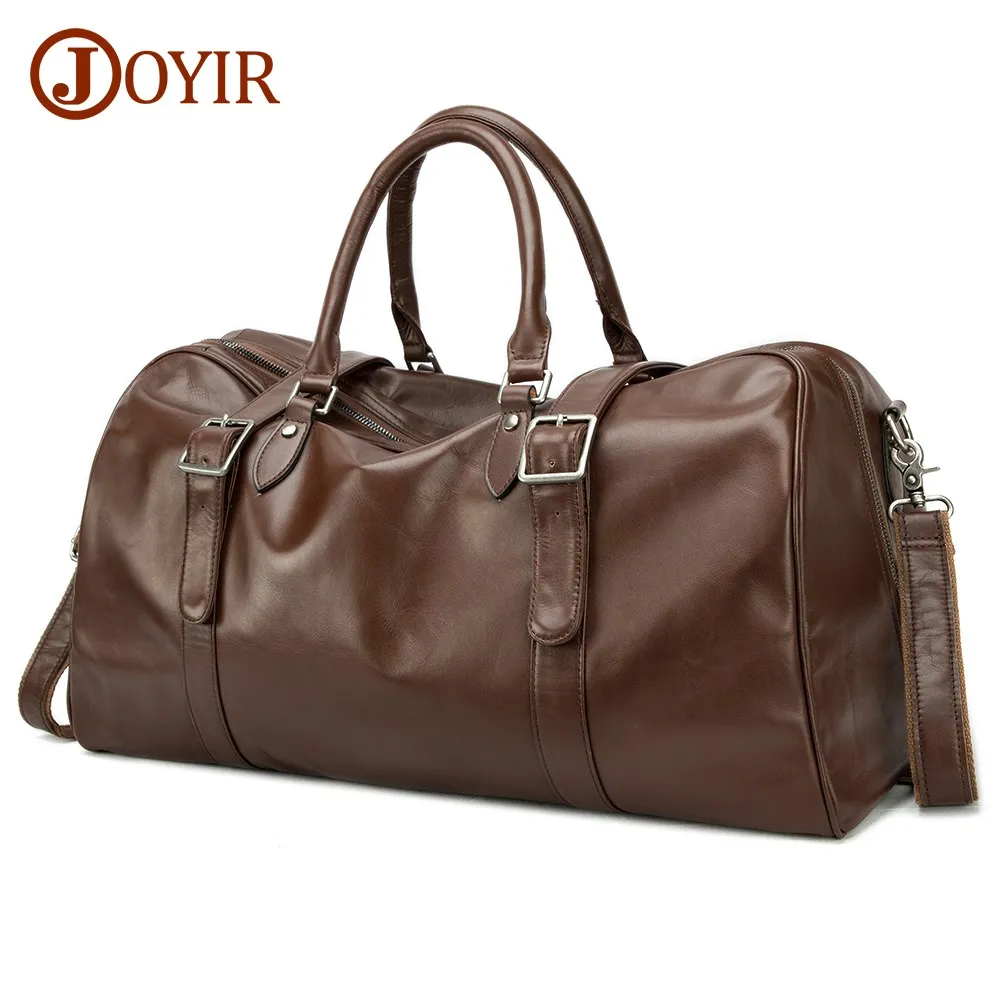 JOYIR Genuine Leather Travel Duffel Bags for Men Large Capacity Overnight Weekend Shoulder Bag Soft Leather Handbag New