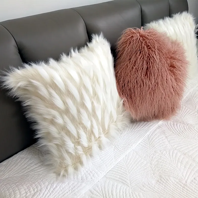 

Luxury Faux Fur Sofa Pillow Without Core Plush Long Hair Autumn Winter Sofa Seat Cushion Square Decorative Lumbar Cushion
