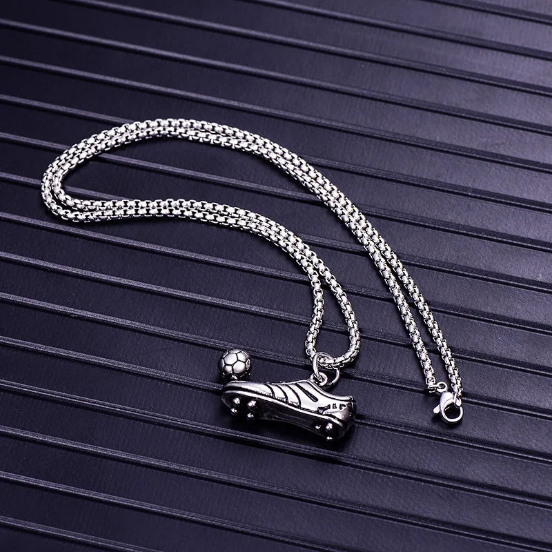 

European and American stainless steel sports shoes football men's necklace