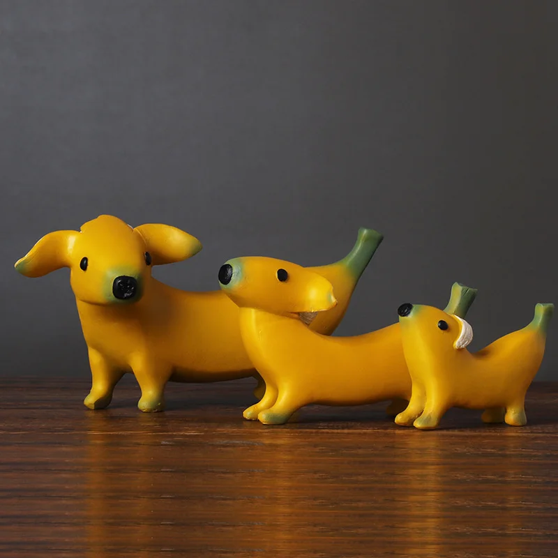 3pcs/Set Creative Banana Dog Resin Crafts Decoration Living Room Bedroom Decor Animal Figurine Tabletop Statues Ornament Gift