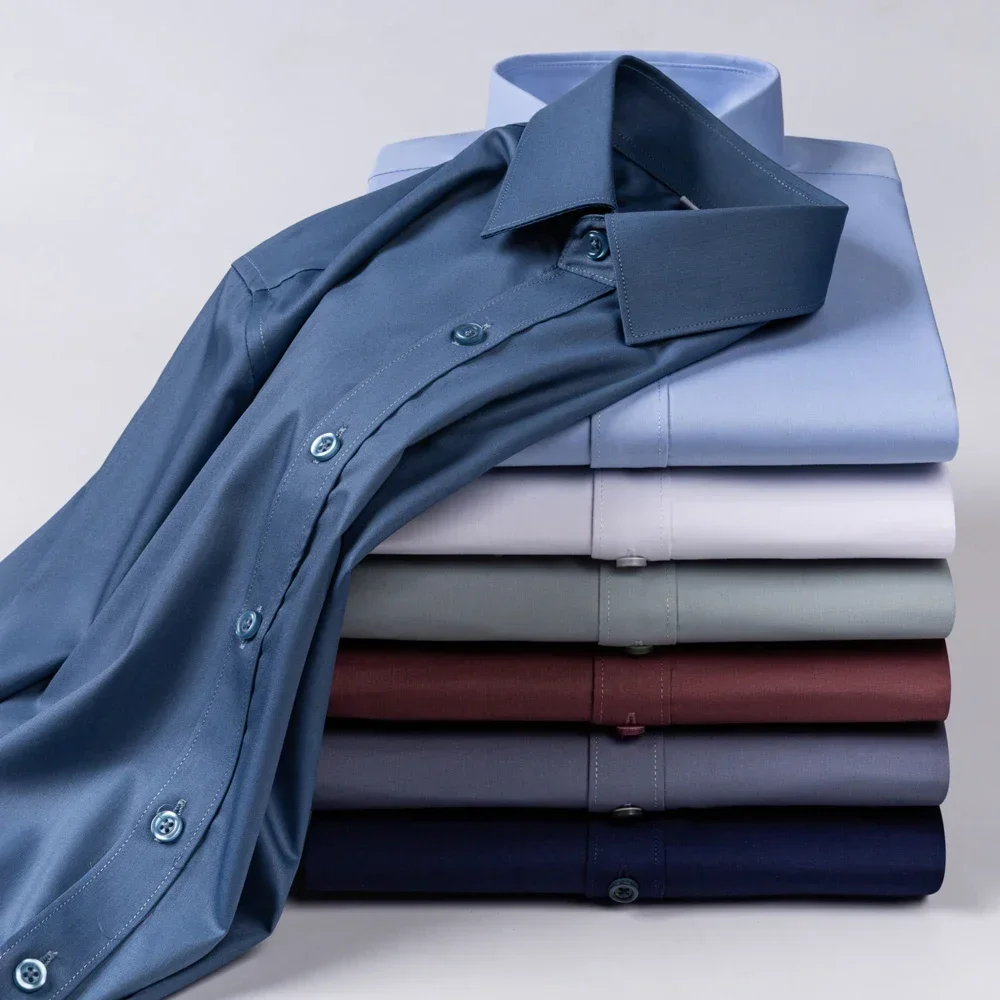 Мужская гладкая легкая эластичная классическая рубашка из бамбукового волокна