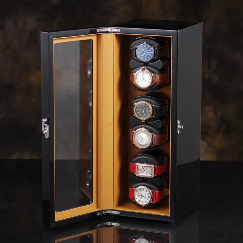 

6+0 Vertical Watch Winder Storage Box Display Box High Grade Polished Paint Appearance Mute Motor Automatic Watches Shaker