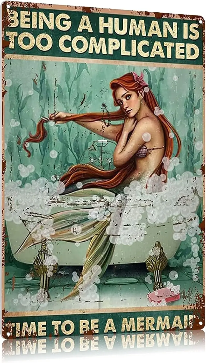 Ретро Metl Tn Sgn Wll Decor -Tme To Be Mermd - Забавный плакат Vntge Plque для Cfe Br Resturnt Supermrket Shop Best Gft