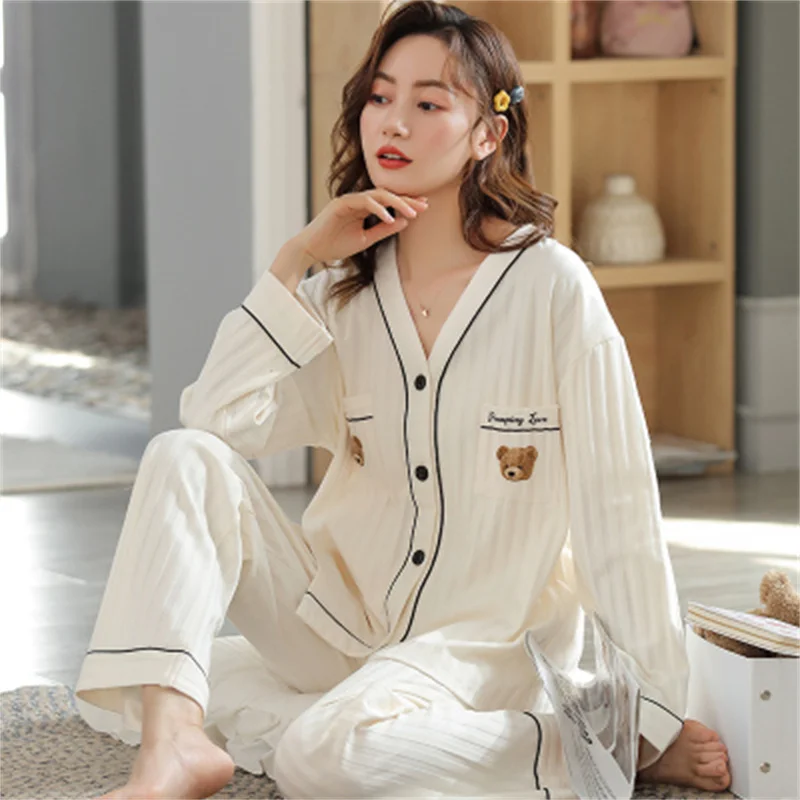 Sweet Pajamas Set Casual Cartoon Sleepwear For Women Elastic Pyjama Women's Autumn Fashion Homewear Clothes Big Size