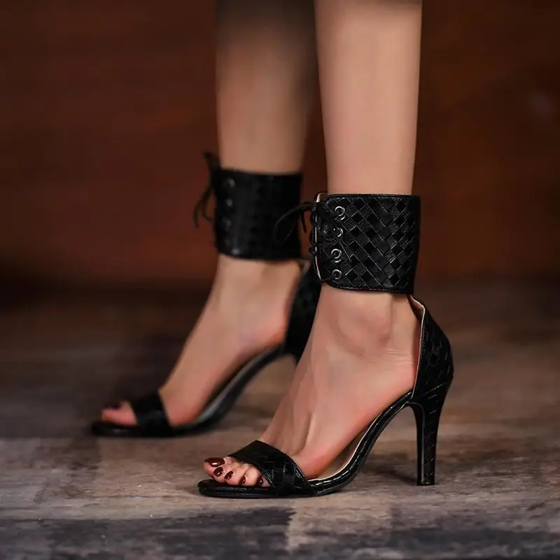 

Женские сандалии с открытым носком, летняя обувь на высоком каблуке, туфли с ремешком на щиколотке, женские сандалии на тонком каблуке, женс...