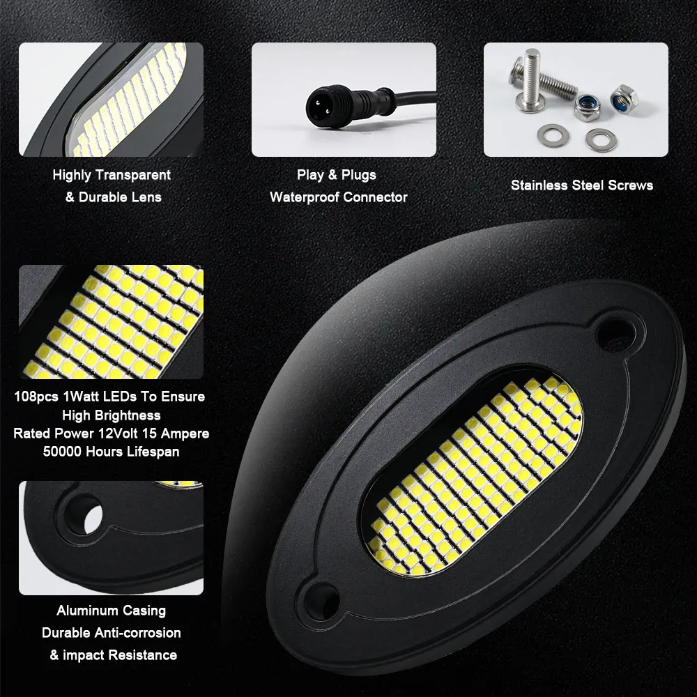 Kingshowstar белый 108LED Rock Lights 4 шт. в комплекте алюминиевая модификация для грузовиков