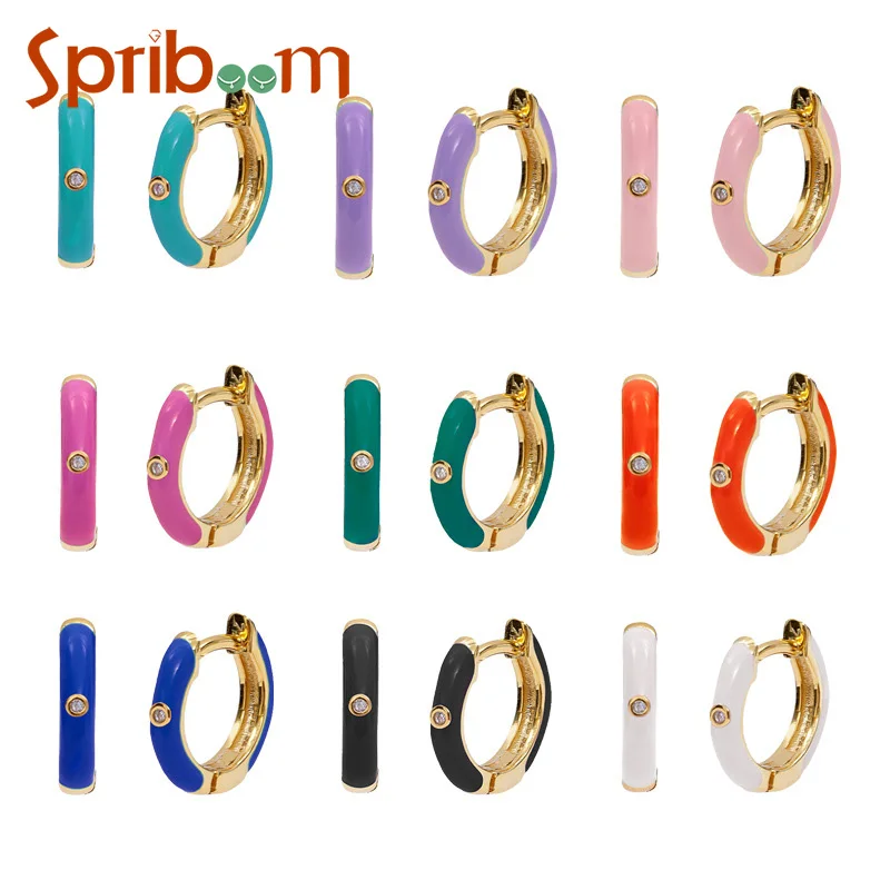 

Enamel Hoop Earrings for Women Fashion Colorful Circle Earring Vintage Small Zircon Hoops Aesthetic Jewelry Accessories Gift