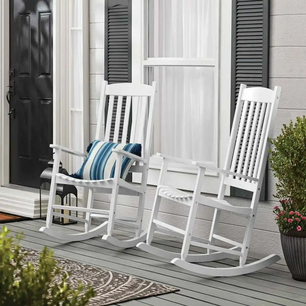 

Wood Porch Rocking Chair, White Color, Weather Resistant