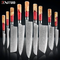 xituo 1 9piece damascus steel kitchen knives set includes chef knifebread knifecleaver santoku knifenakiri boning knife