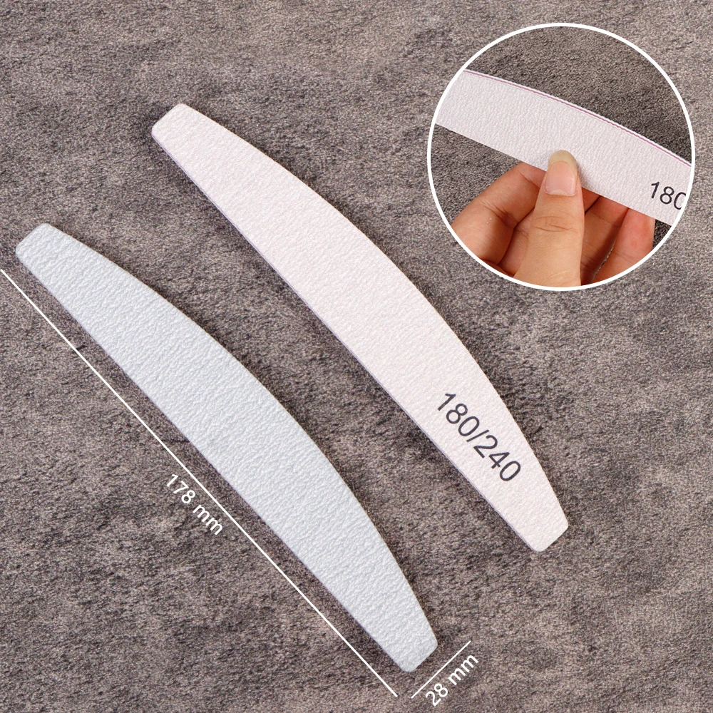 10 шт. профессиональная полулунная пилка для ногтей 100/180 180/240 двухсторонняя яркая