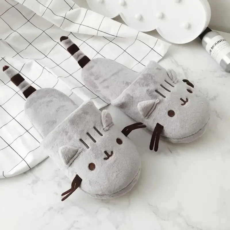 Женские хлопковые тапочки бисквит кошка кожа