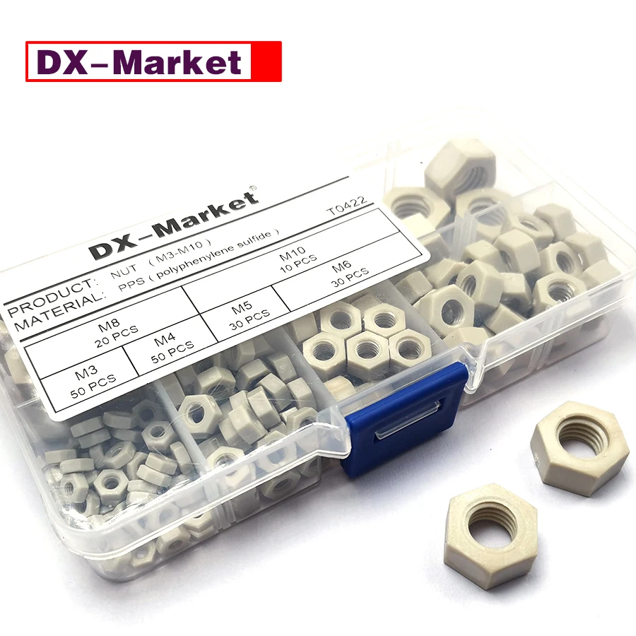 M3-M10 PPS Набор шестигранных гаек, полифениленсульфидные крепежи, F015