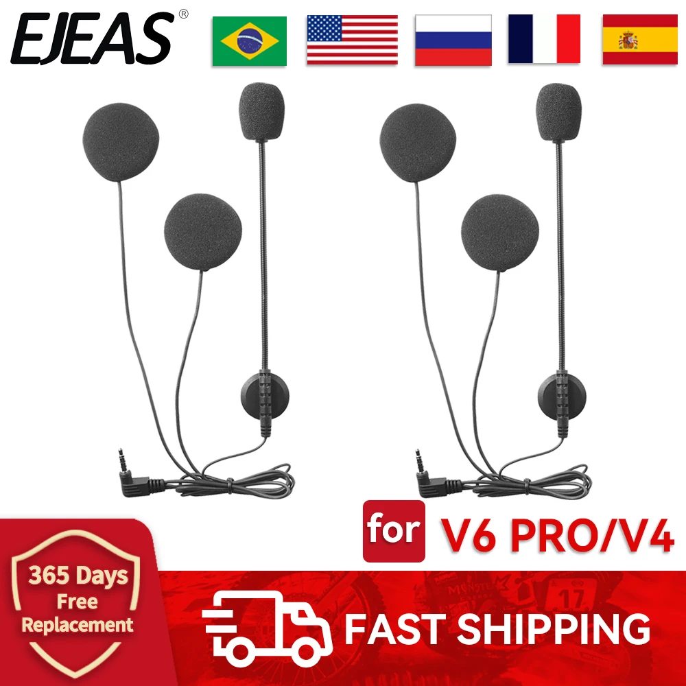 

2PCS EJEAS V6 Pro Helmet Intercom 3.5mm Microphone Speaker Headset for Vnetphone V4 V6 Motorcycle Bluetooth Interphone