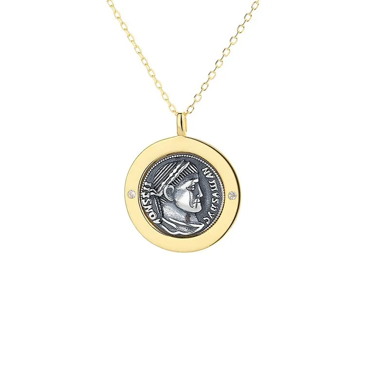 

N10ZFSILVER 925 Silver Fashion Luxury Relief Figure Retro Gold Ancient Coin Necklace Pendant Without Chain Women Wedding Jewelry