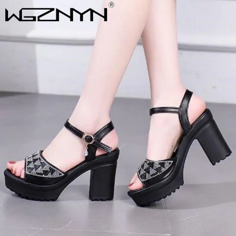 

Женские босоножки с открытым носком, сандалии на платформе, с кристаллами, ремешки в римском стиле, лето