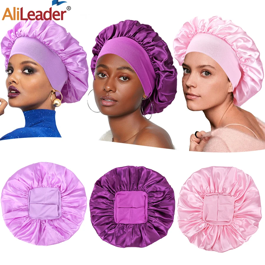 

Satin Night Sleep Cap For Women Elastic Wide Band Hair Cover Head Wrap Satin Bonnet Adjustable Hair Care Head Bonnet Night Cap