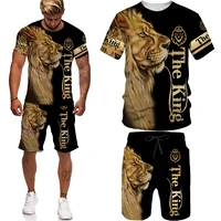 summer new the lion king clothes mens set t shirtpant over sized round neck short sleeve sports casual mens tracksuit wear