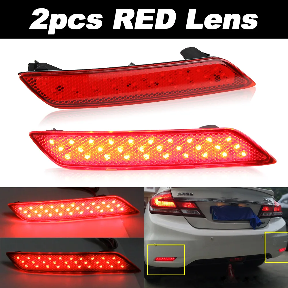 

1 пара светодиодных отражателей заднего бампера для Honda Civic Sedan 2013 2014 2015, задний стоп-сигнал, автомобильные аксессуары