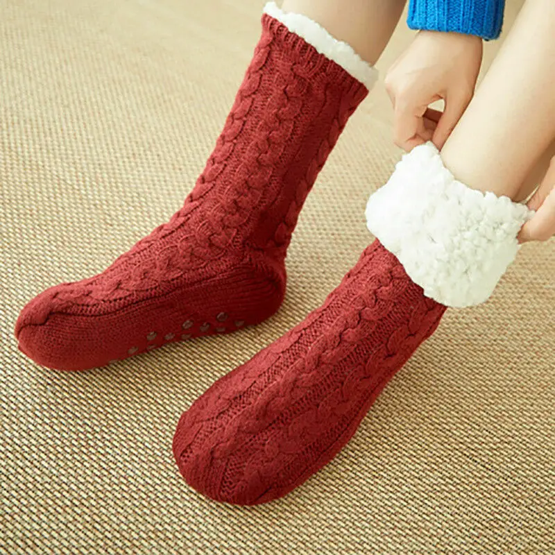 1Pair Thick Warm Sleep Socks Slippers Women Girls Autumn Winter Velvet Home Floor Socks Non Slip Mid Tube Kawaii Cute Socks