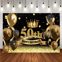 gold glitter 50th backdrop crown men women fifth birthday party photography background photo studio props banner decoration