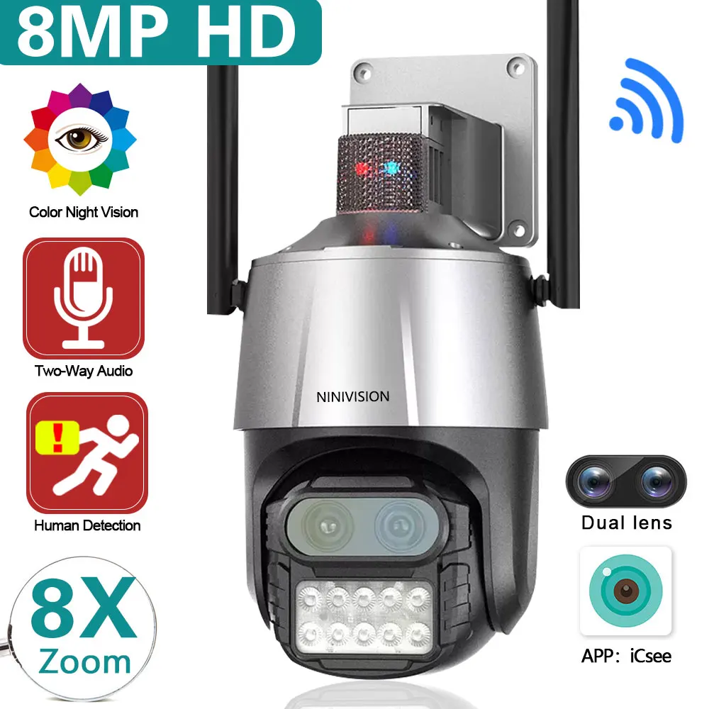 

IP-камера видеонаблюдения, 4K, 8 Мп, Wi-Fi, PTZ