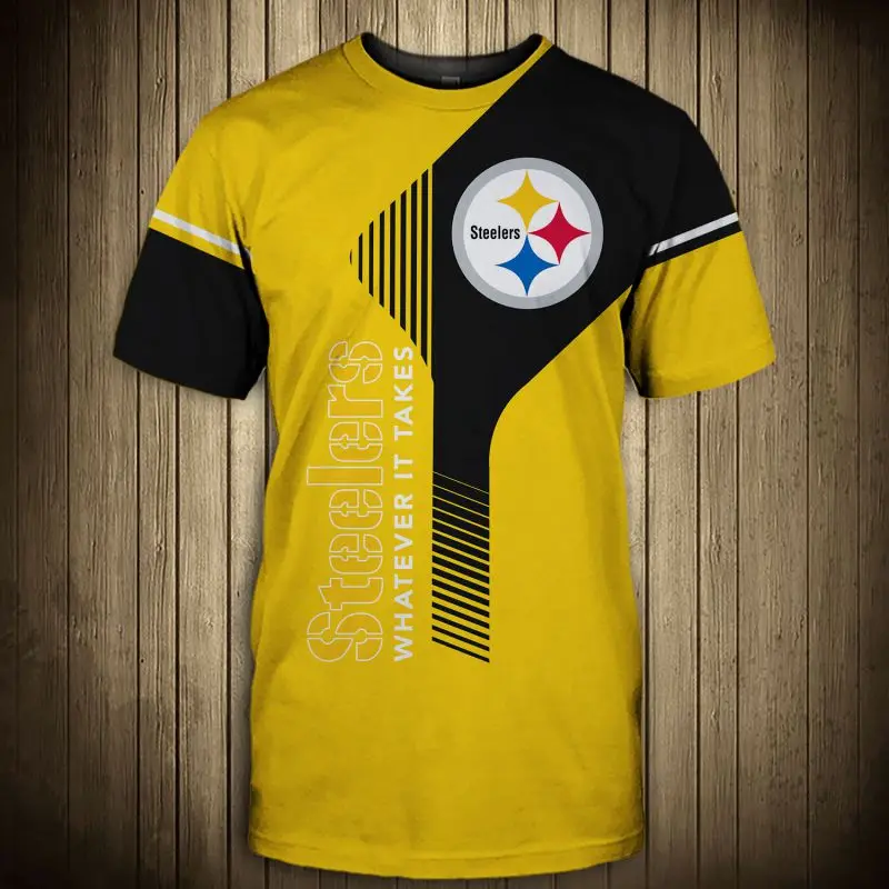 

Pittsburgh men's fashion 3d steelers t-shirt yellow and black stripes stitching color ball printing casual tops