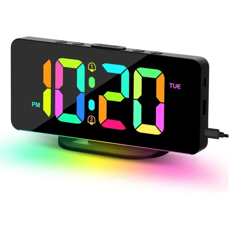 

Alarm Clock with Color Changing Night Lights Dual Alarms with Snooze Dimmer Adjustable Alarm Volume USB and Type-C Charge Ports