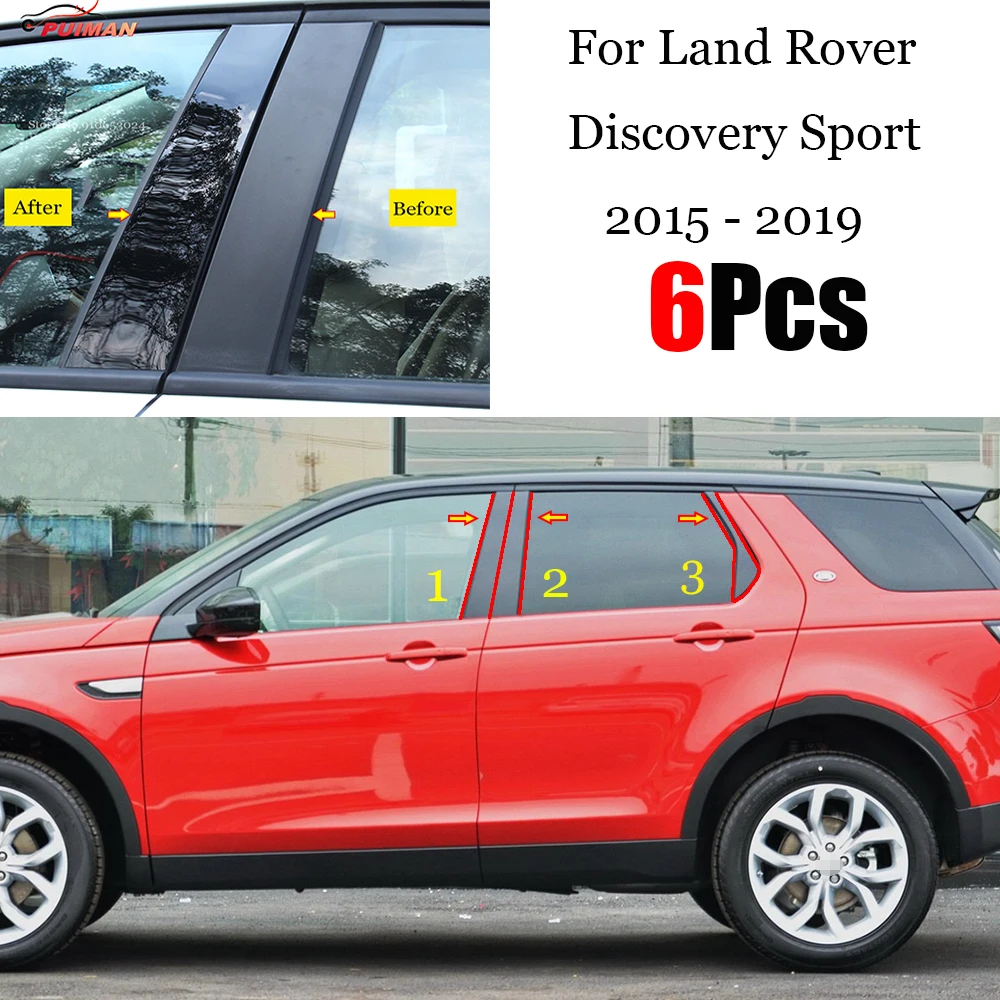 

New Hot 6PCS Gloss Black Polished Pillar Posts For Land Rover Discovery Sport 2015 - 2019 Window Trim Cover BC Column Sticker