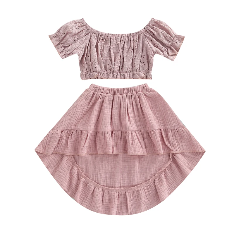 

Pudcoco 6Months-4Years 2Pcs Summer Baby Girls Toddler Kids Short Sleeve Off-the-Shoulder Floral Tops+A-Line Skirt Sets