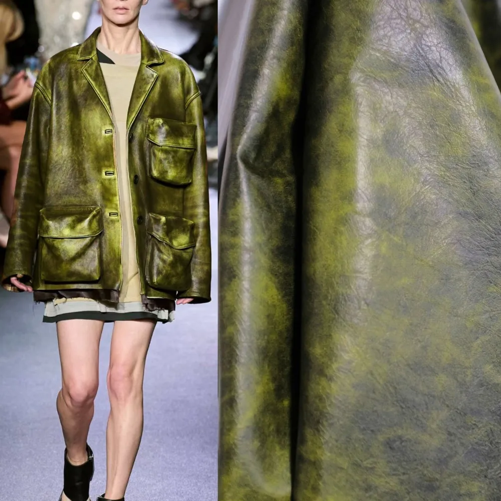 Желто-зеленая ткань для изготовления старой искусственной кожи