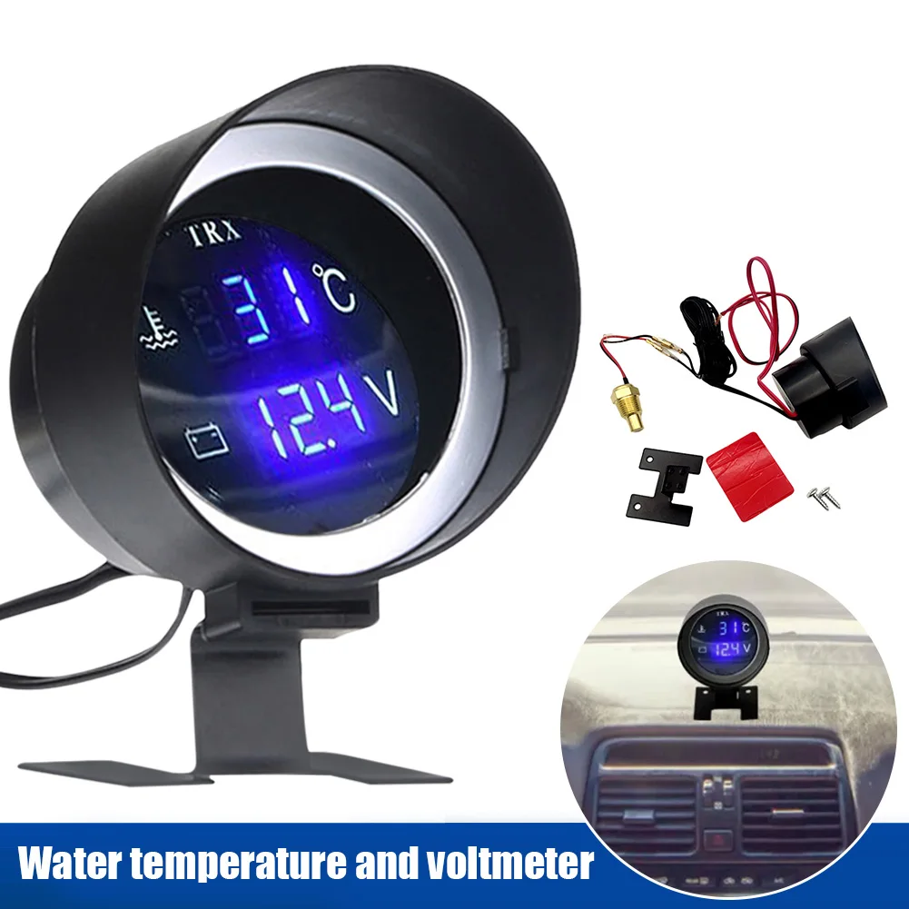 Купи Round LCD Digital Car Truck Water Temp Gauge Temperature Sensor Temperatura Moto + Voltmeter Volt Voltage Meter 2 in 1 12V 24V за 679 рублей в магазине AliExpress