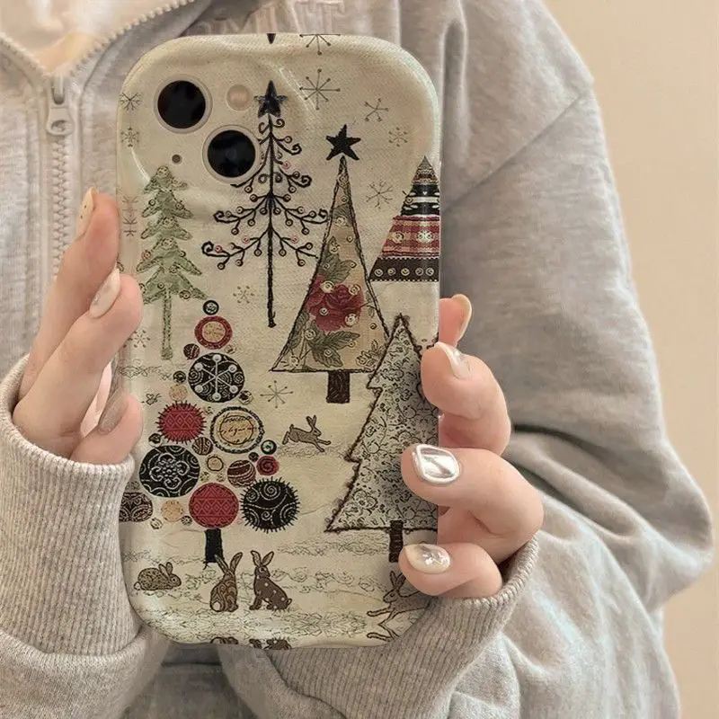 Чехол для iPhone 16 ProMax 11 13 14 15 Pro 12 Mini XR 8 7 Plus XS SE 2022 Рождественская елка с волнистыми