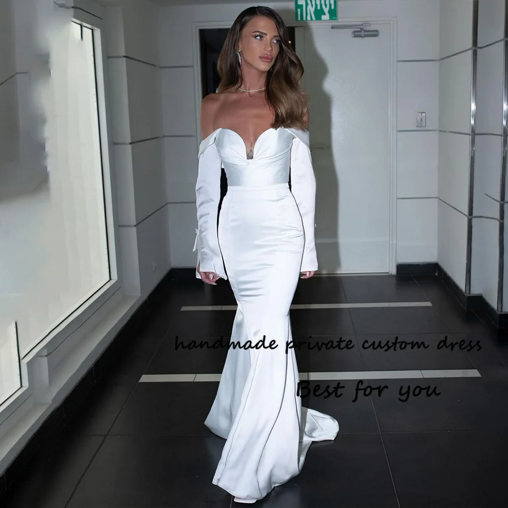 

White Mermaid Wedding Dresses Off Shoulder 3/4 Sleeve Tight Long Bridal Gowns Bohemian Wedding Bride Dress