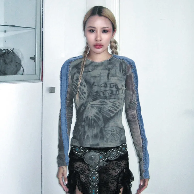 

Футболка женская демисезонная с принтом бабочек, Y2k