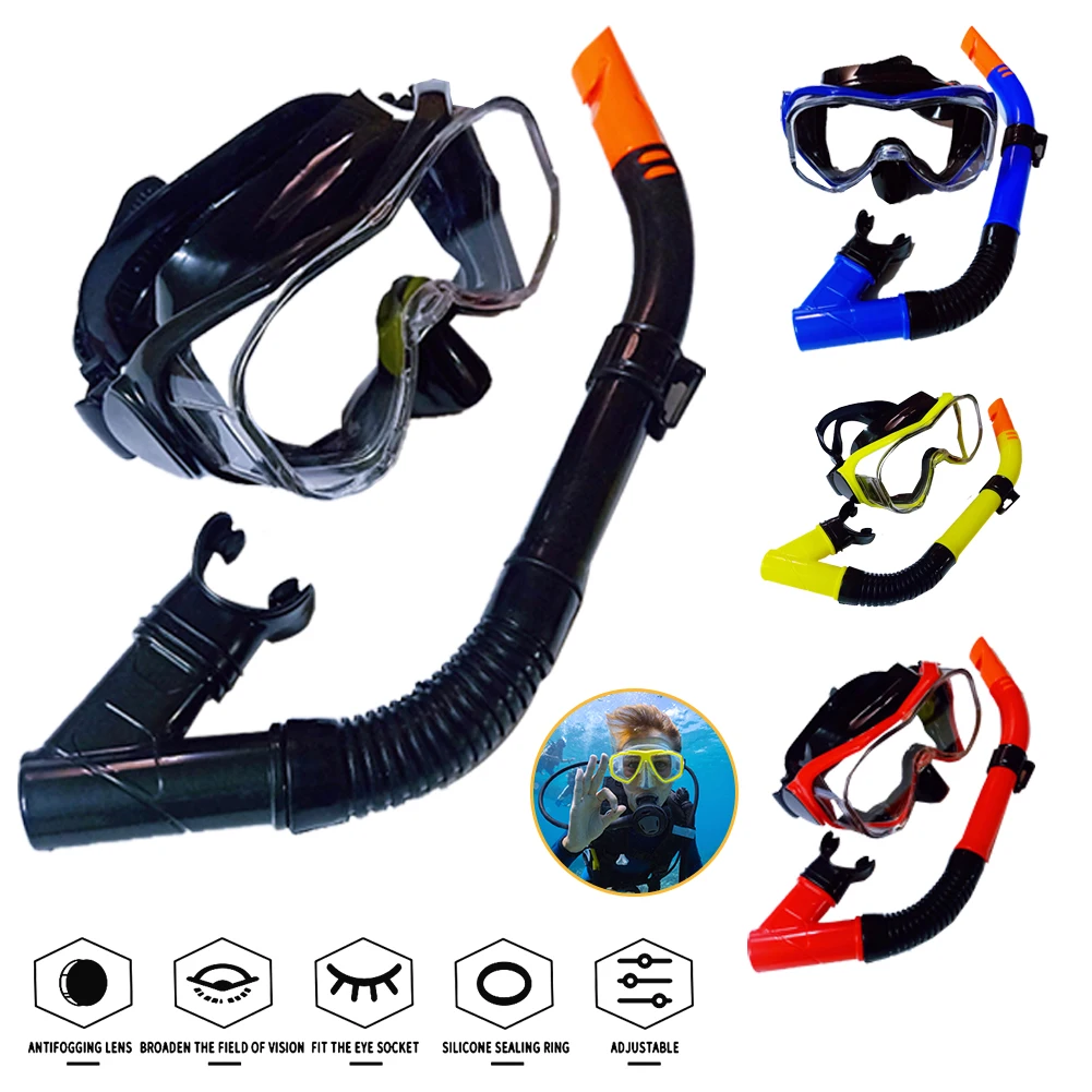 

Подводная маска для подводного плавания для взрослых, для молодежи, с широким обзором, очки с сухой верхней дыхательной системой, плаватель...