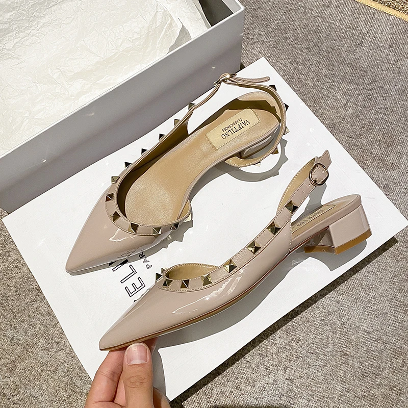 Real Leather Women's Sandals Summer 2023 Luxury Brand Woman Shoes Fashion Casual Rivets Shoes Designer Chunky Heel Ladies Shoes