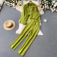 professional ladies suit lapel long sleeve loose top straight casual pants spring and autumn new casual suit pants 3 piece set