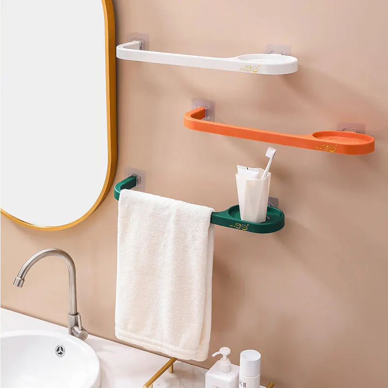 

Adhesive Towel Rack Bathroom Towel Bar Shelf Wall Mounted Towels Hanger Toilet Suction Cup Holder Kitchen Bathroom Organizer