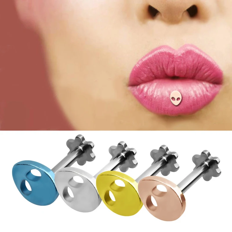 

1PC Alien Lip Ring Bar Stainless Steel Internally Threaded Ear Studs Cartilage Tragus Helix Stud Ear Piercing Women Body Jewelry