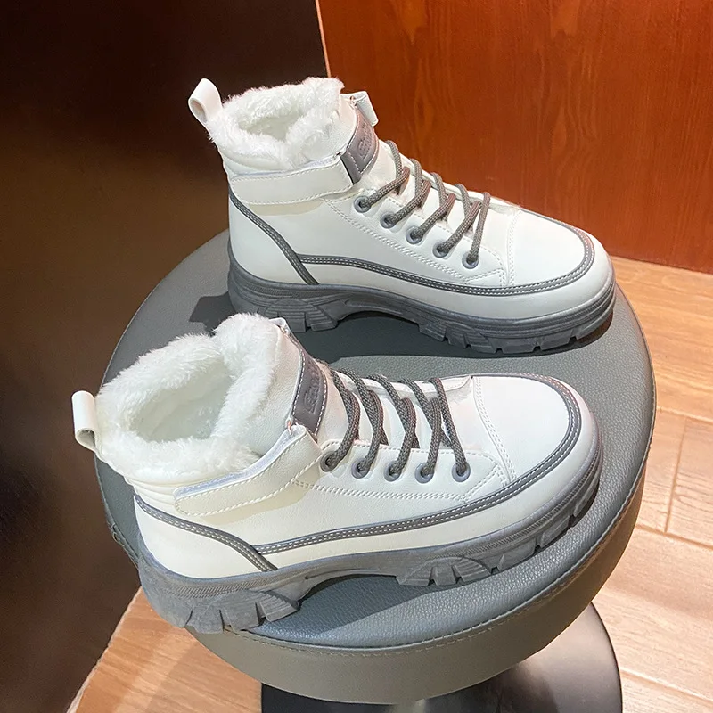 

Женские спортивные ботильоны на шнуровке, водонепроницаемые теплые ботинки на толстой подошве, зимняя женская обувь, 2022