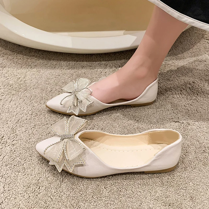 

Moccasin Shoes Pointed Toe Bow-Knot Autumn Casual Female Sneakers Dress Flats Women Crystal Modis Soft Moccasins Summer Butterfl