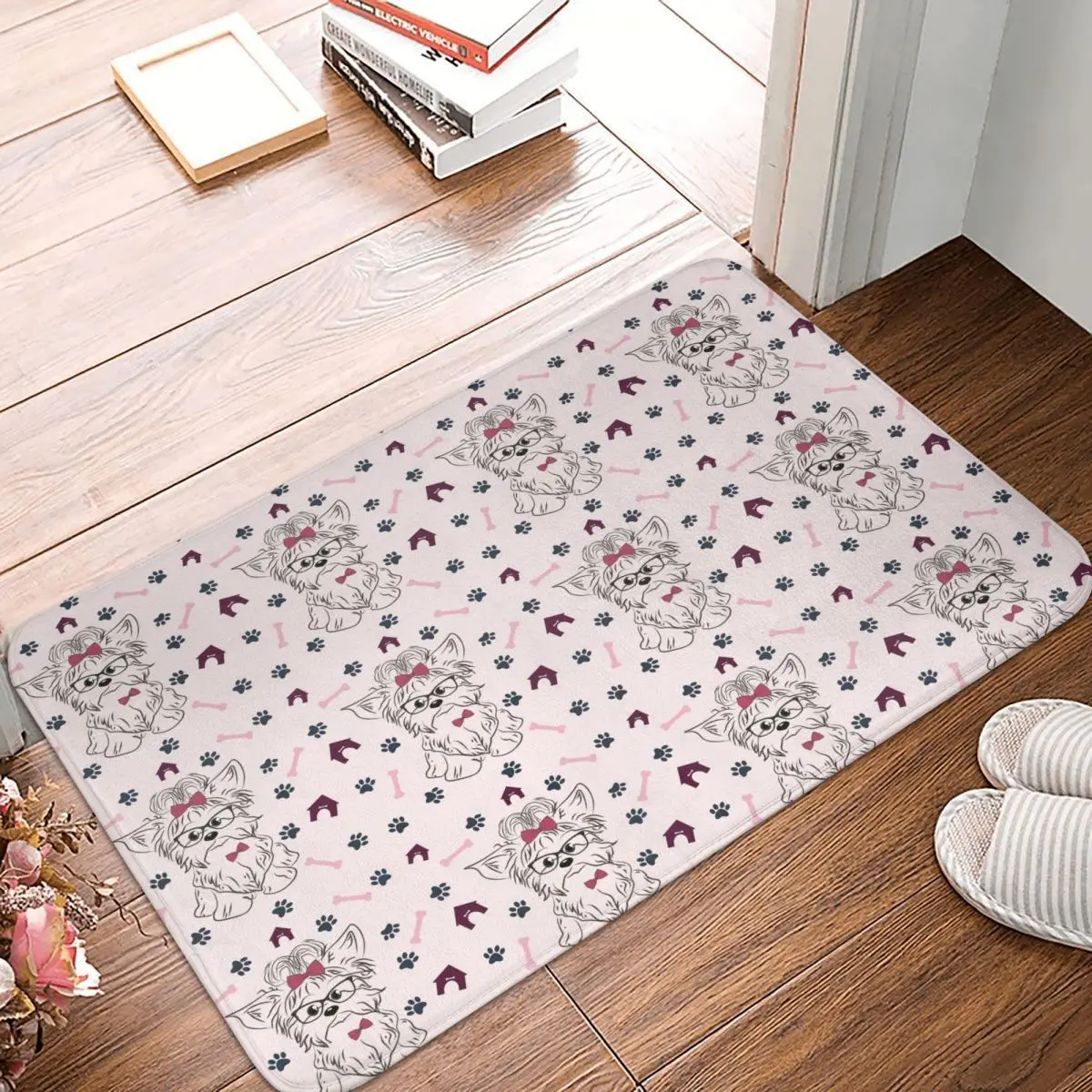 

Terrier Dog Puppy Plaid Doormat Bedroom Rectangle Carpet Entrance Home Living Room Decoration Floor Rug Door Mat Area Rugs