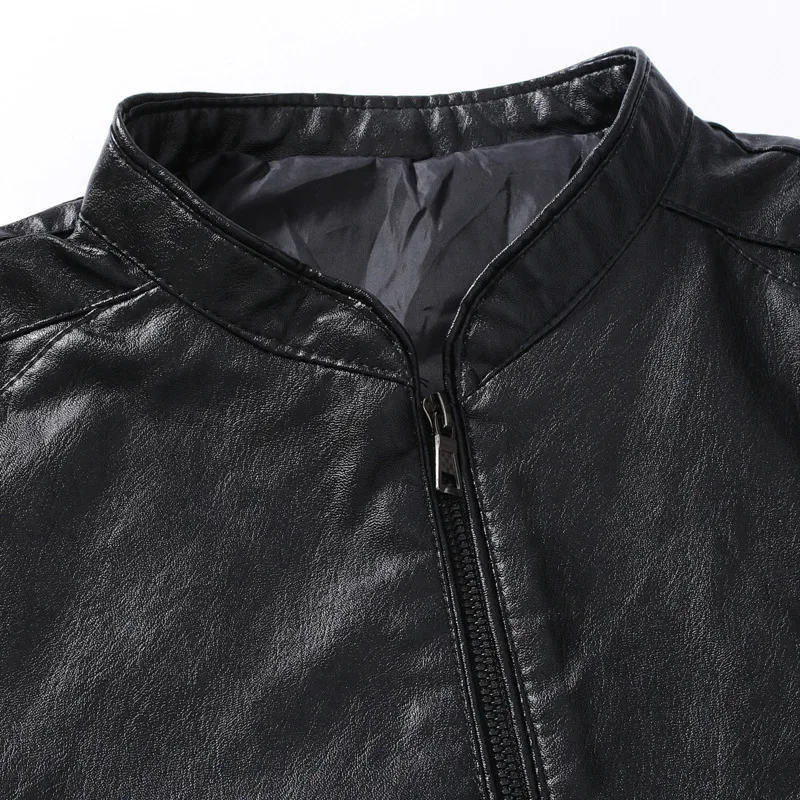 Куртка мужская из ПУ кожи с воротником-стойкой и длинным рукавом |