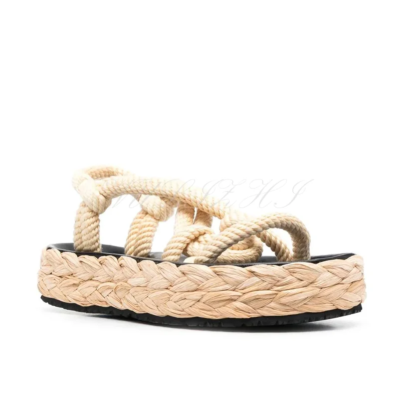 

Apricot Flat Espadrilles Women Casual Purple Sandals Ruffle Rope Cross Wrap Roman Slippers Concise Open Slingback Gladiator Shoe