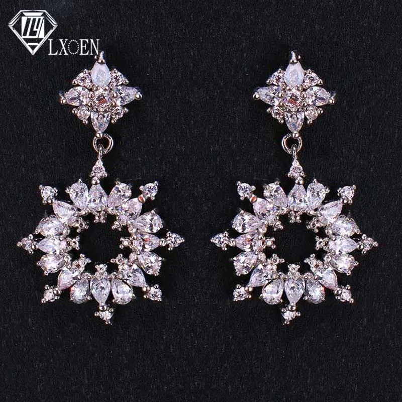 

Женские серьги LXOEN, ажурные, круглые, два цвета, элегантные, с цирконием, для свадьбы