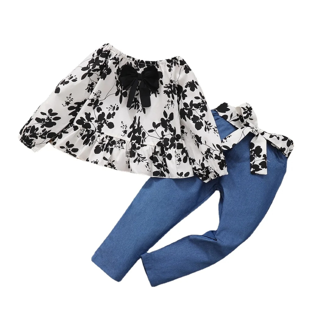 

1-6Years Kids Toddler Girls Clothes Set Floral Pritn Long Sleeve Top + Pants Retro Children's costume 2PCS Outfit Suit